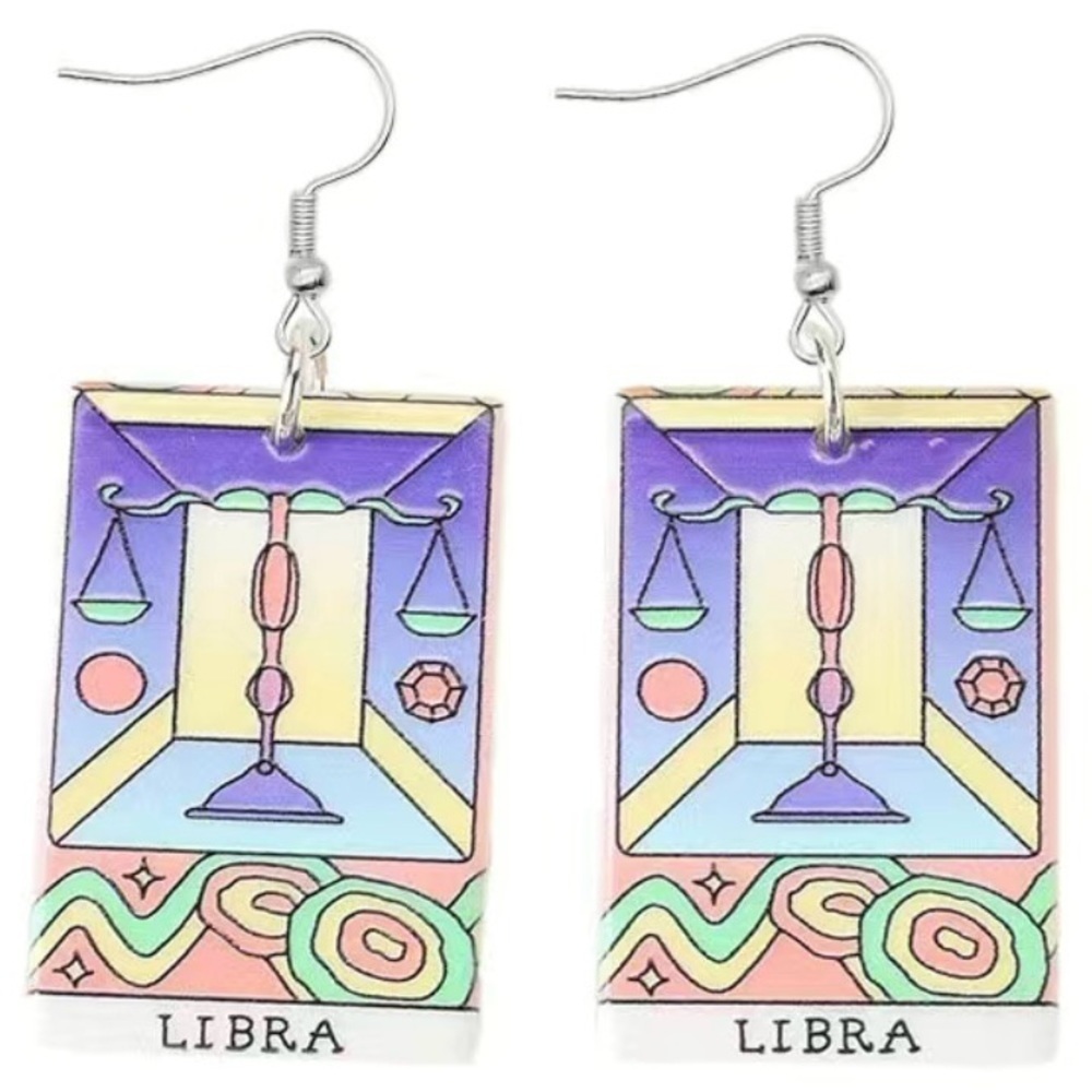 Libra Double-sided Acrylic Zodiac Sign Tarot Dangle Earrings